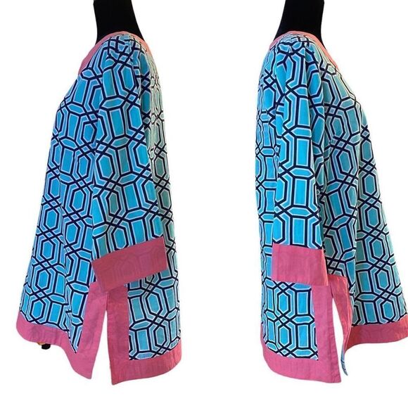 Simply Southern‎ Teal, Navy, and White Tunic with Pink Trim Size Large - Picture 3 of 14